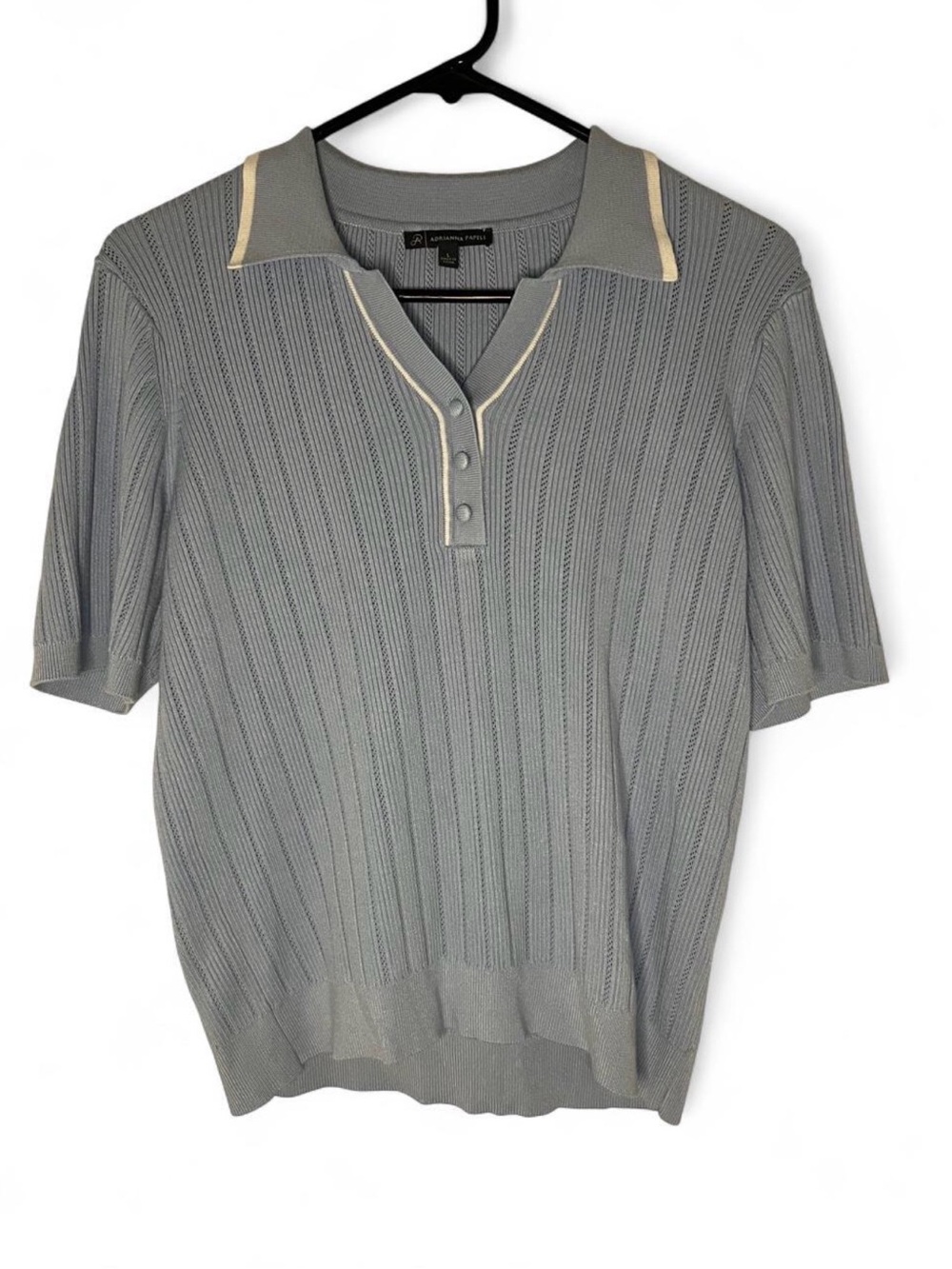 Adrianna Papell Gray Knit Polo with Cream Trim